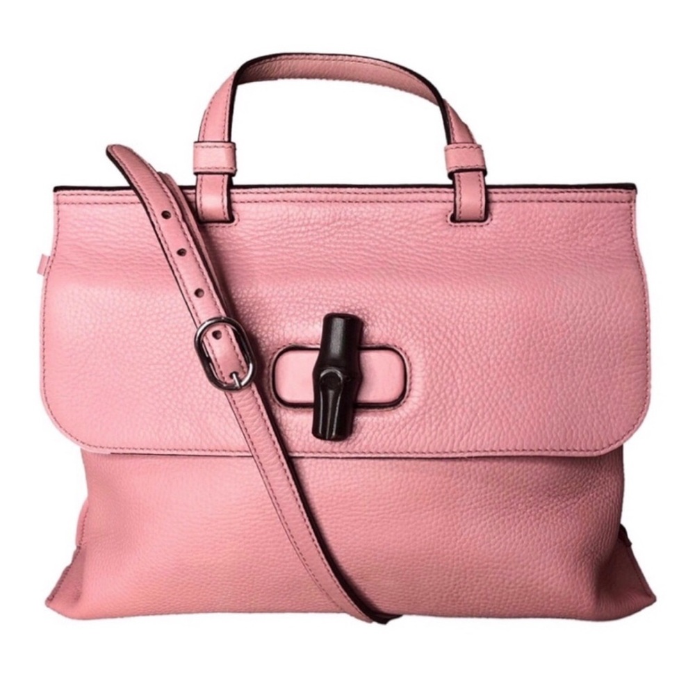 GUCCI Bamboo Turn-Lock Daily Hand Bag Pink Leather 2way Silver Hardware Auth
